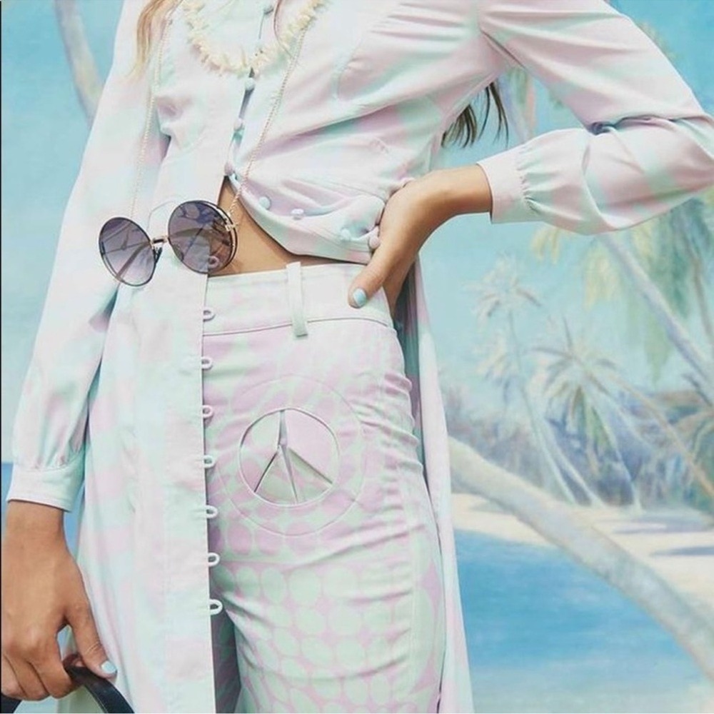 House of Sunny x Free People Purple Haze Party Pants Purple Green Psychedelic 2 - Picture 5 of 16